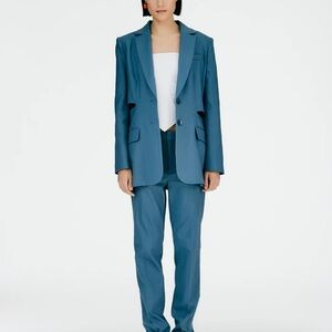 Tibi $1200 Blue Cut-Out Suit (Jacket AND Pants, size 0)